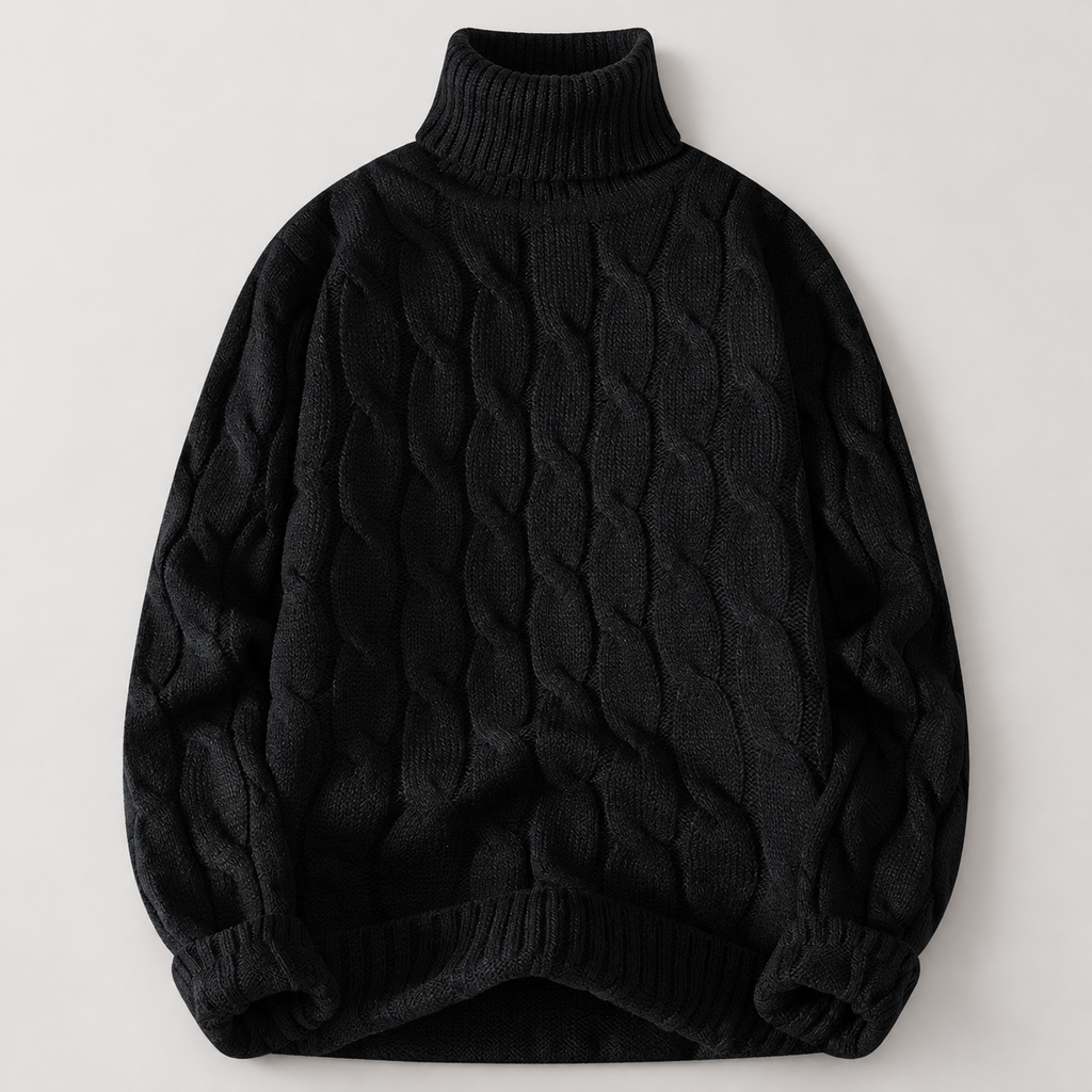 Brooklin Textured Cable Knit Pullover Turtleneck Sweater