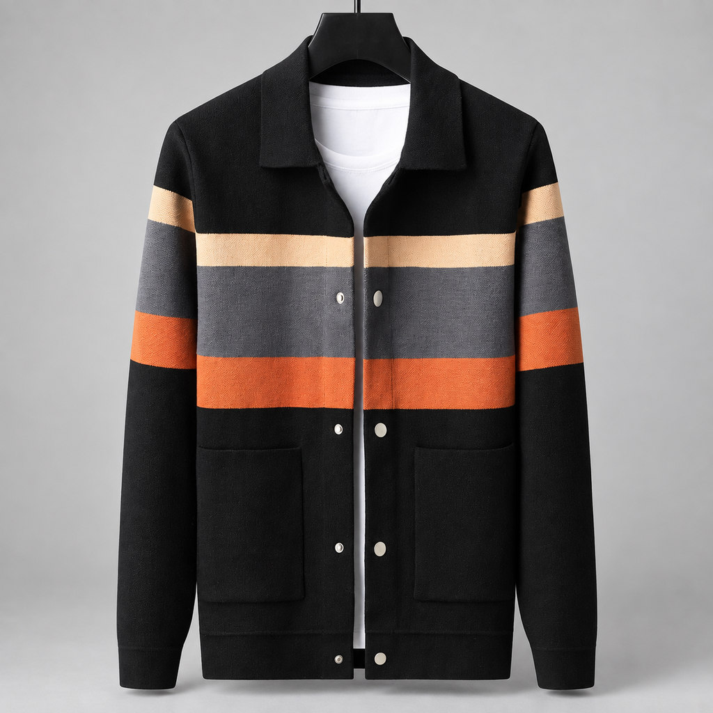 Bertram Men's Striped Knit Cardigan Jacket with Snap Front