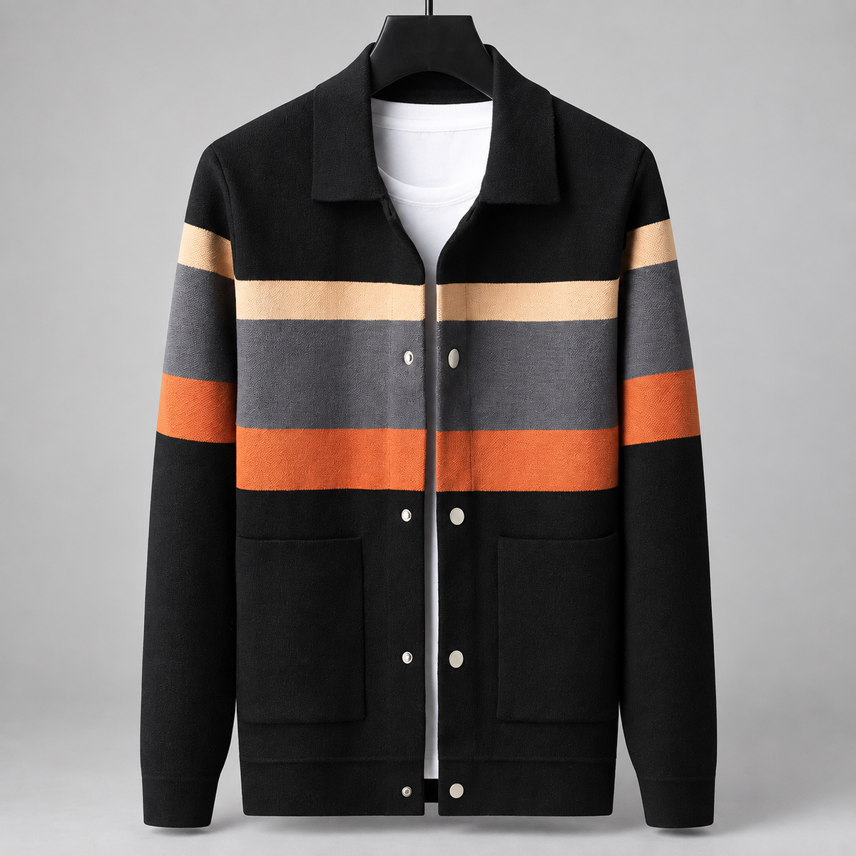 Bertram Men's Striped Knit Cardigan Jacket with Snap Front