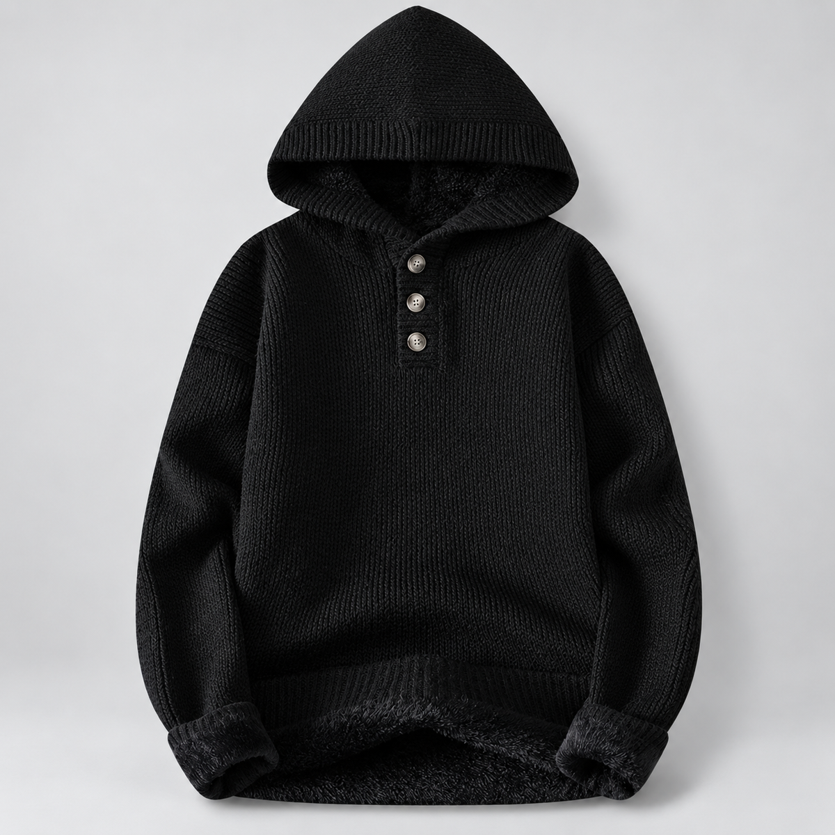 Langford Three-Button Hooded Sweater with Ribbed Trim