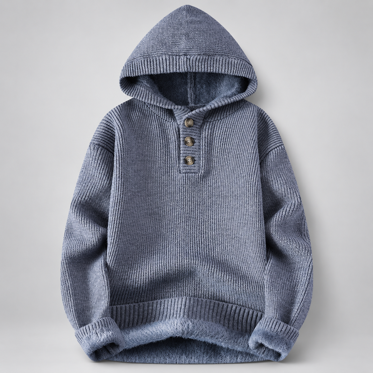 Langford Three-Button Hooded Sweater with Ribbed Trim