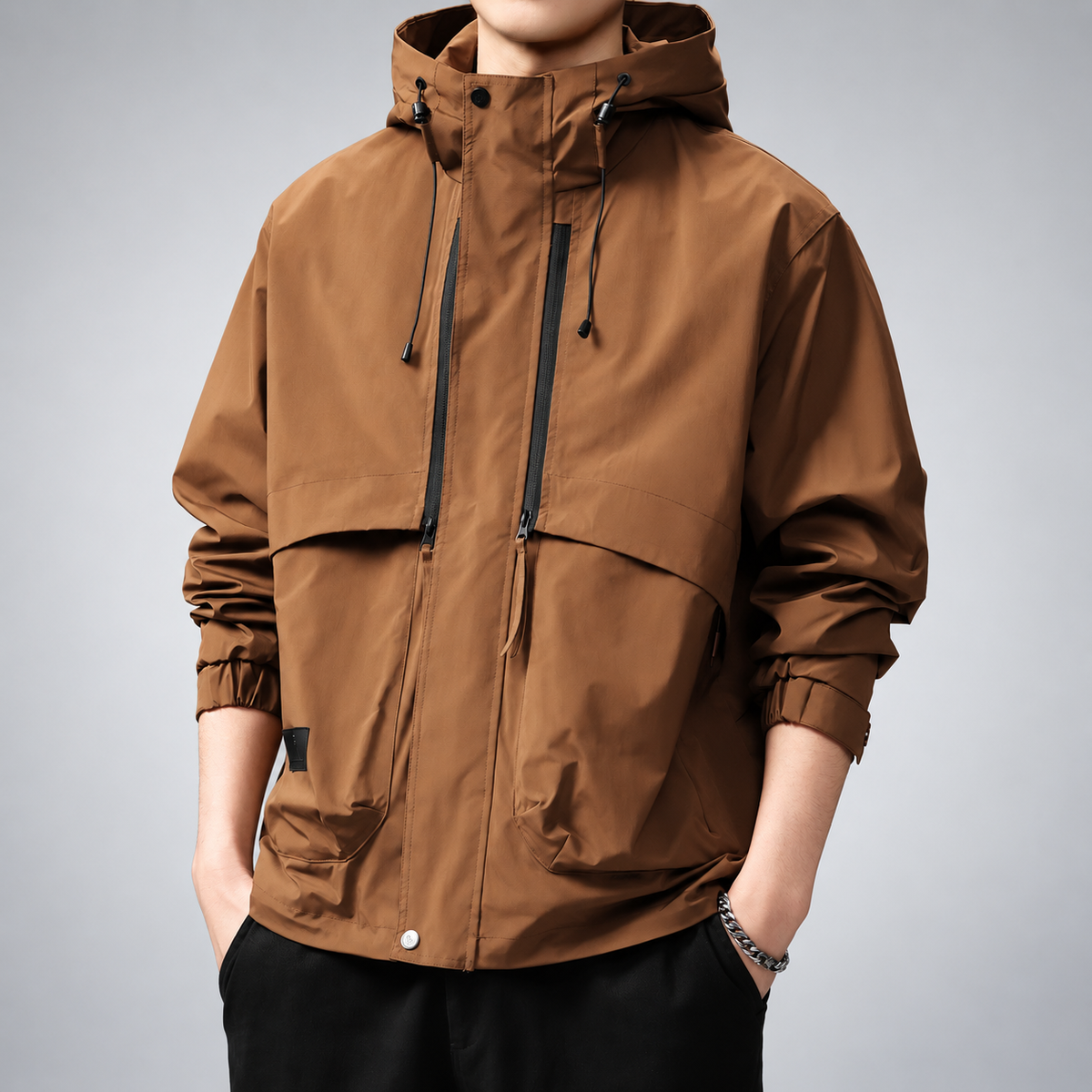 Wystan Men's Hooded Utility Jacket with Drawstring Hood