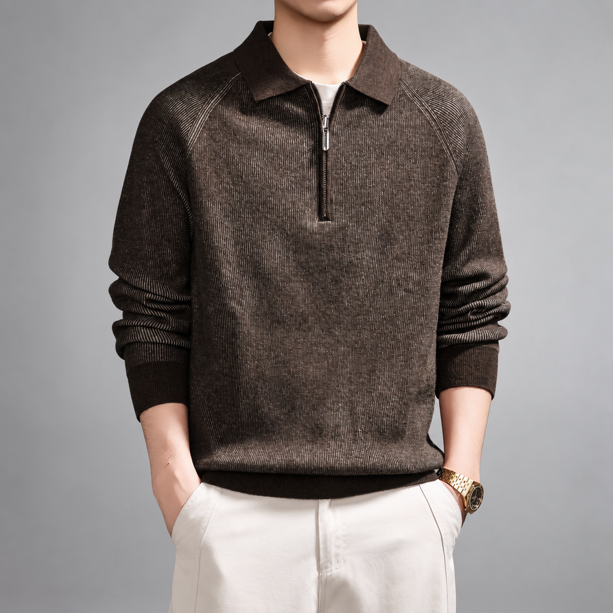 Oslo Men's Marled Rib-Knit Quarter-Zip Polo Sweater