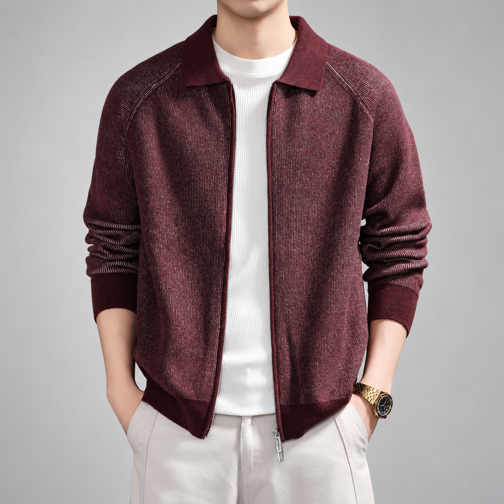Novan Men's Marled Ribbed Knit Zip Cardigan