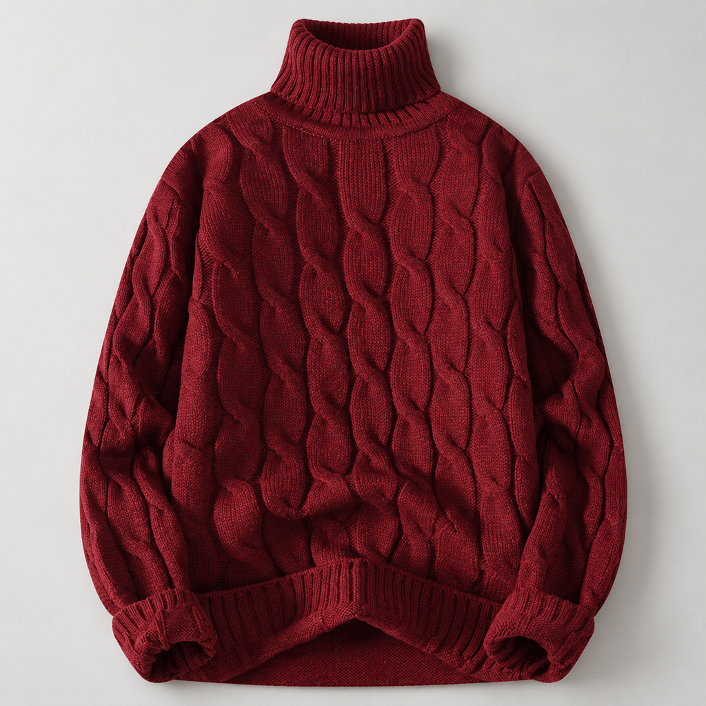 Brooklin Textured Cable Knit Pullover Turtleneck Sweater