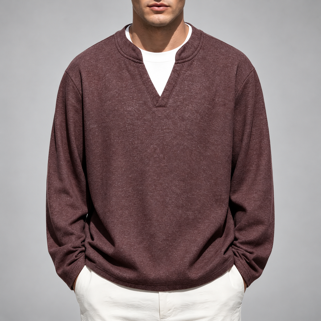Versco Men’s Heathered Notch-Neck Long Sleeve Pullover
