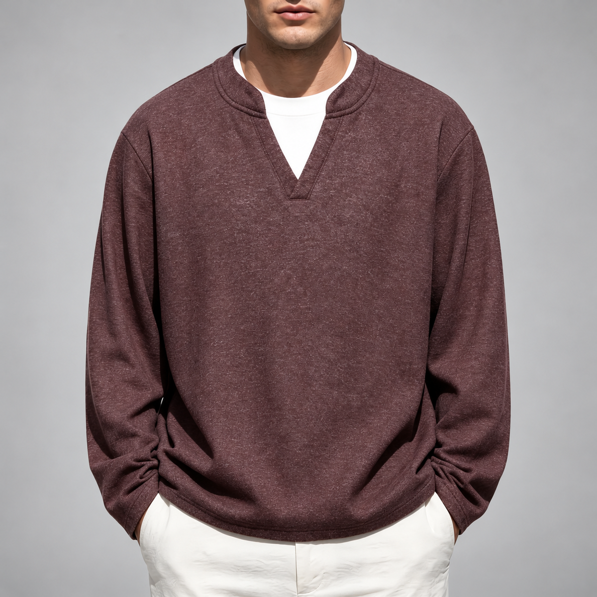 Versco Men’s Heathered Notch-Neck Long Sleeve Pullover