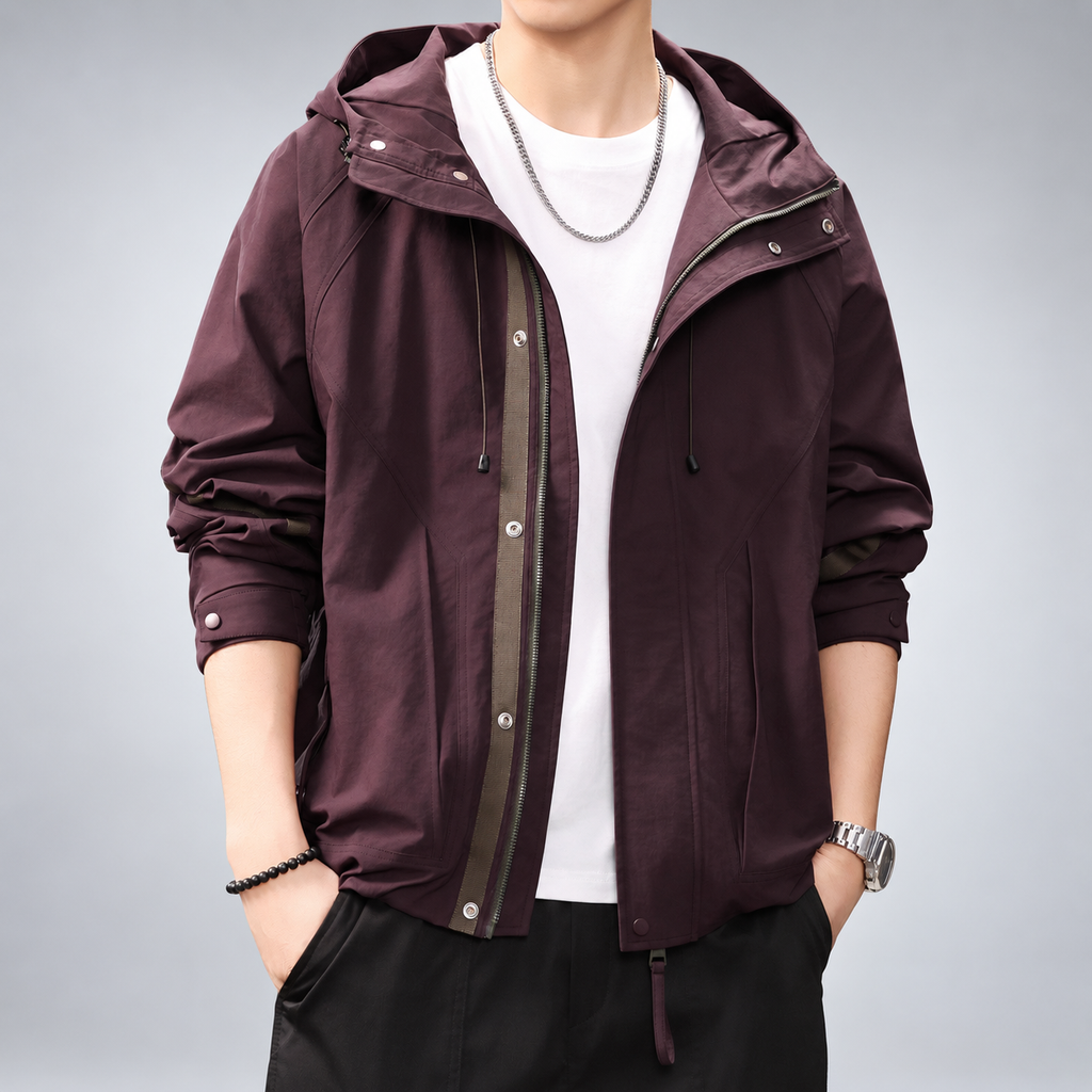 Hamilton Men's Drawstring Hood Jacket with Zipper and Snap Closure