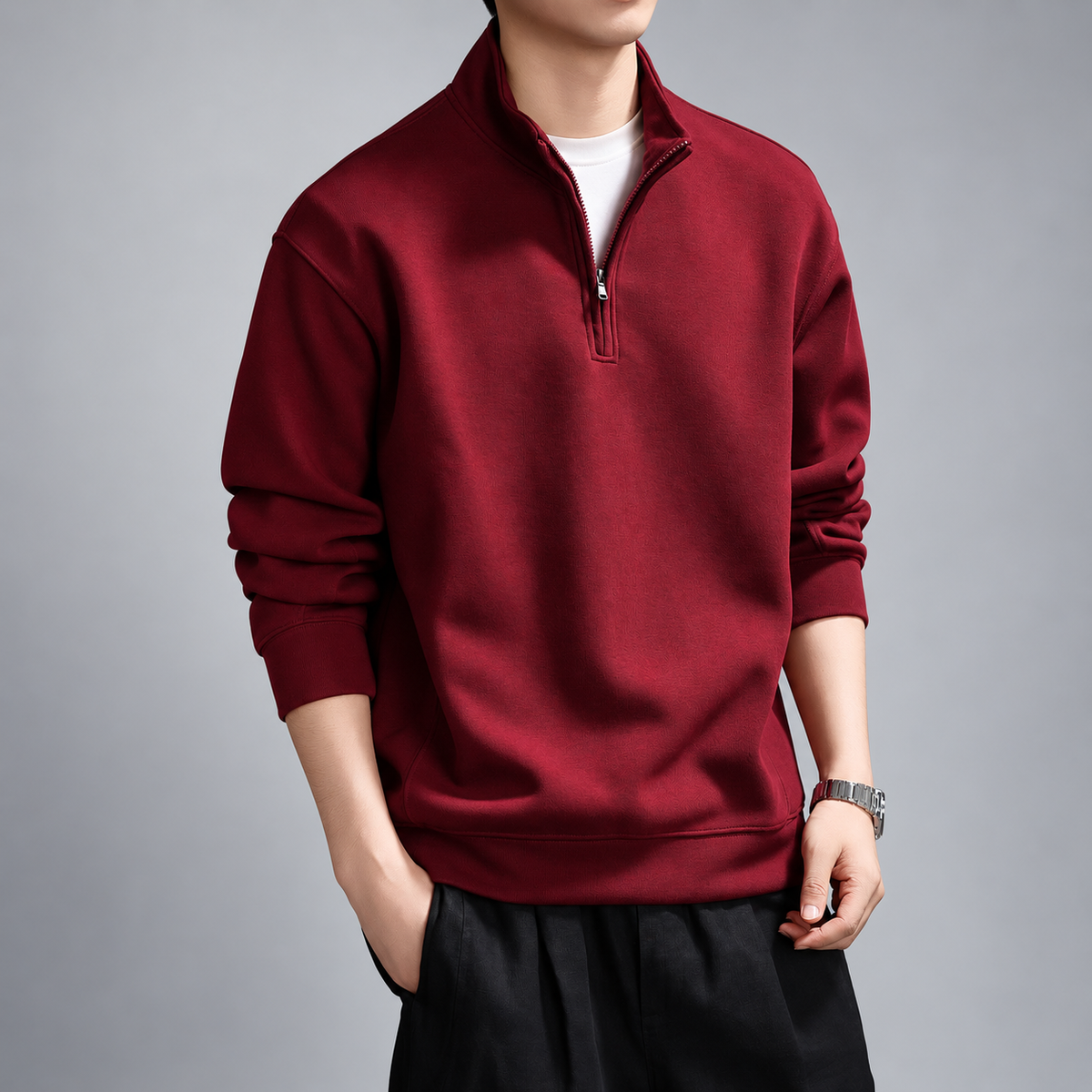 Vittorio Men's Quarter-Zip Sweatshirt with Stand Collar