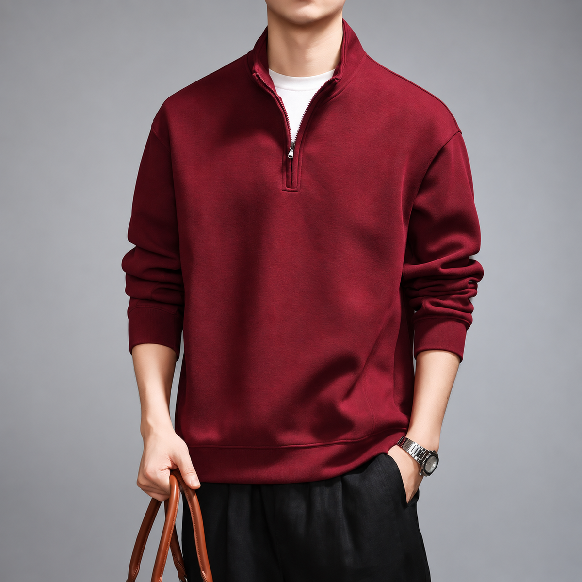 Vittorio Men's Quarter-Zip Sweatshirt with Stand Collar