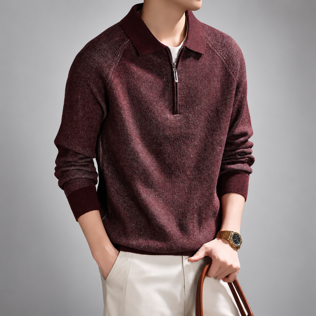Oslo Men's Marled Rib-Knit Quarter-Zip Polo Sweater