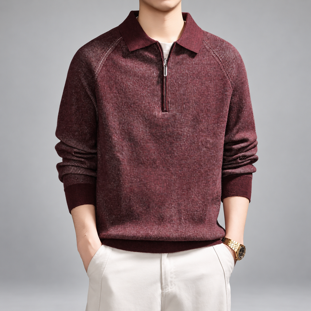 Oslo Men's Marled Rib-Knit Quarter-Zip Polo Sweater