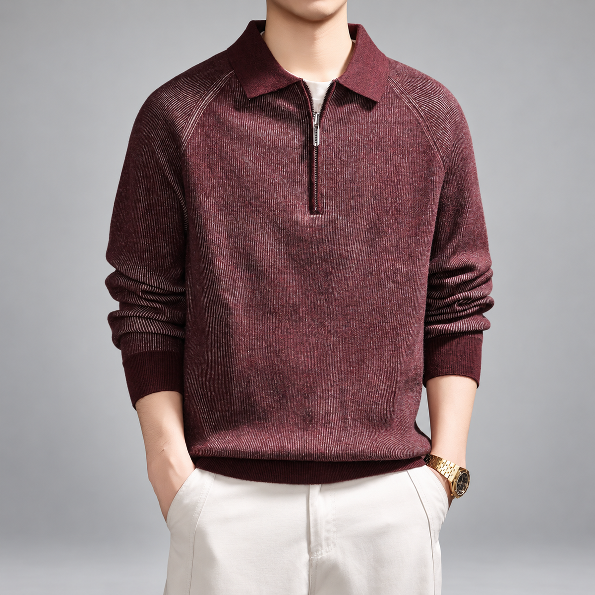 Oslo Men's Marled Rib-Knit Quarter-Zip Polo Sweater