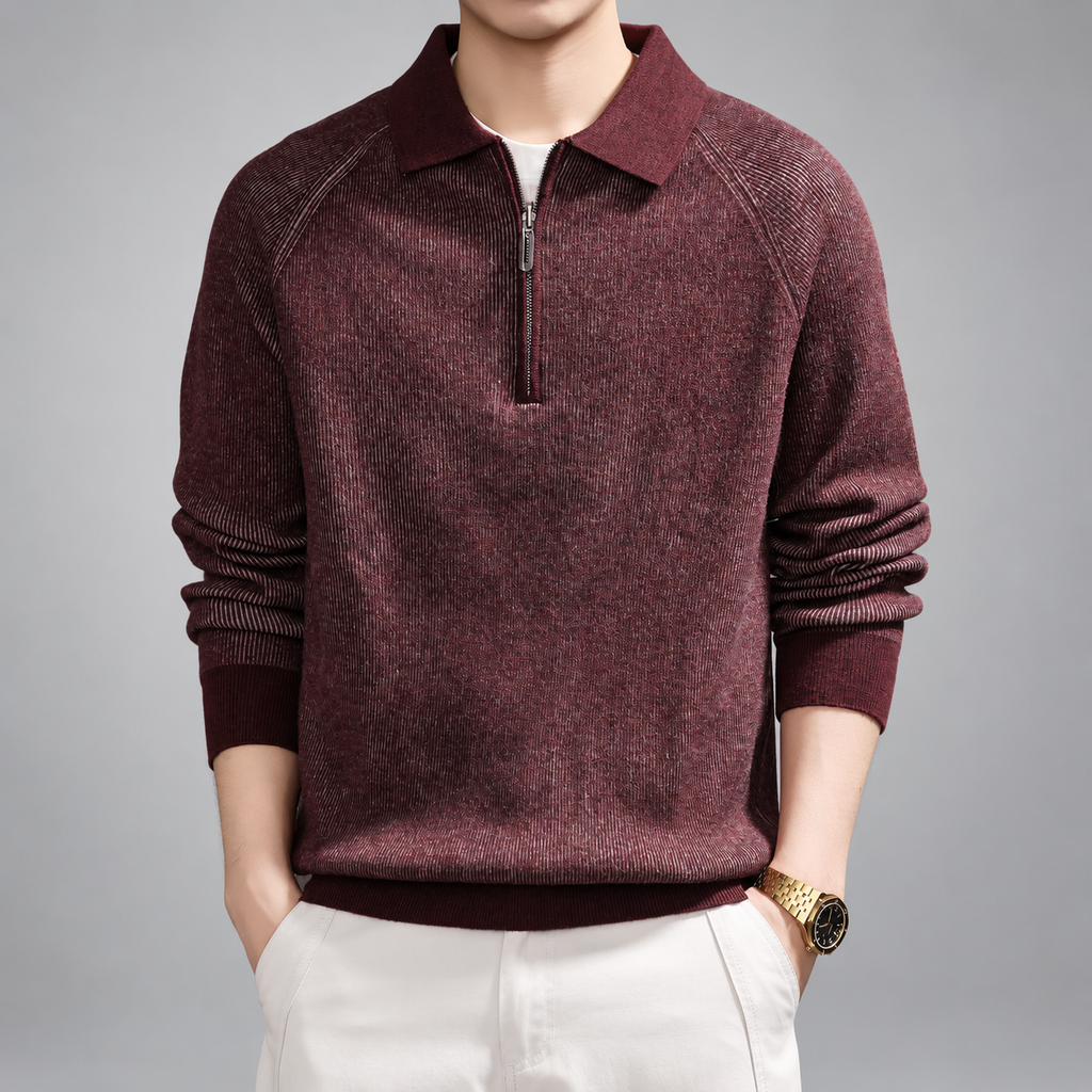 Oslo Men's Marled Rib-Knit Quarter-Zip Polo Sweater
