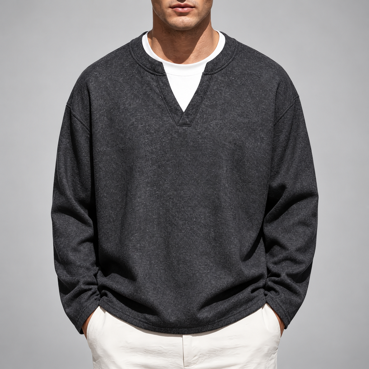 Versco Men’s Heathered Notch-Neck Long Sleeve Pullover