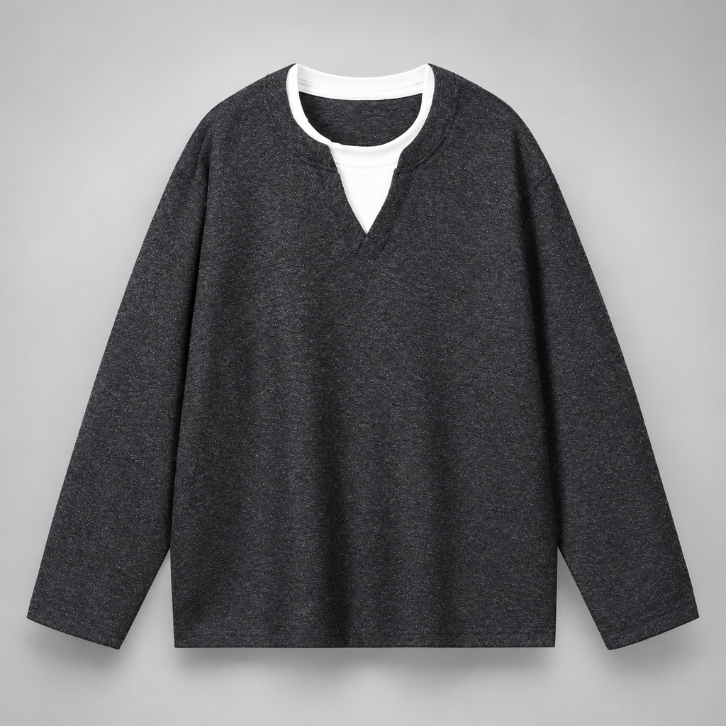 Versco Men’s Heathered Notch-Neck Long Sleeve Pullover