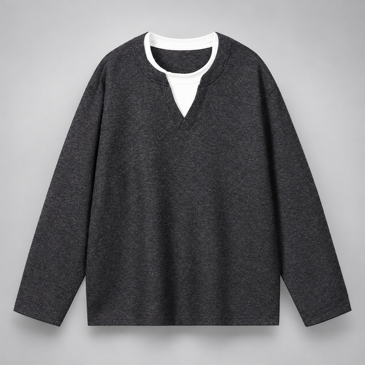 Versco Men’s Heathered Notch-Neck Long Sleeve Pullover