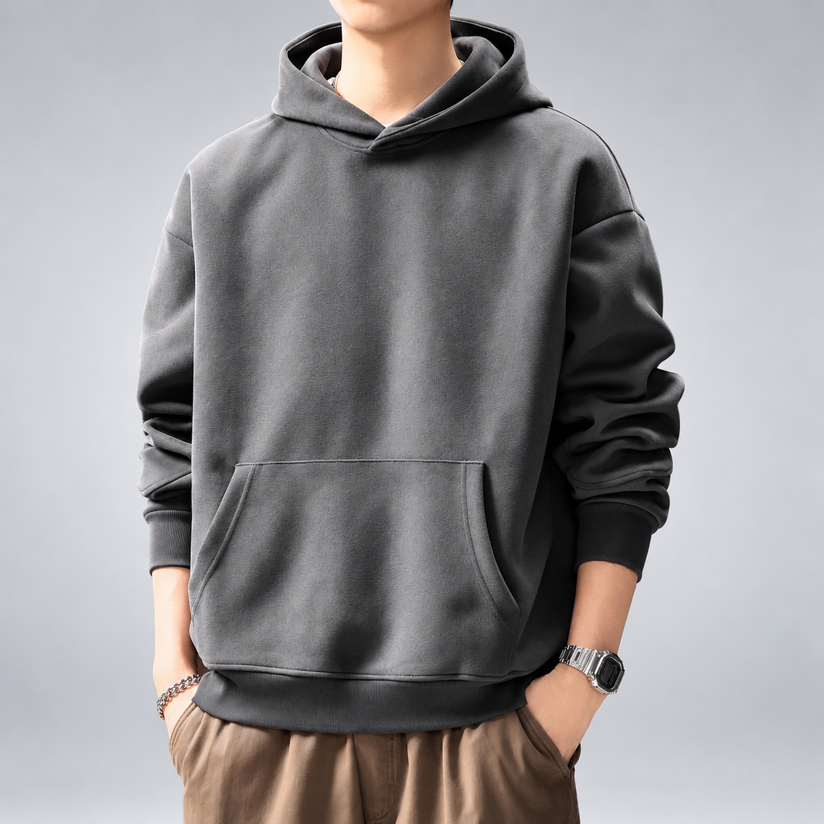 Carter Men's Drop Shoulder Hoodie with Ribbed Cuffs and Hem