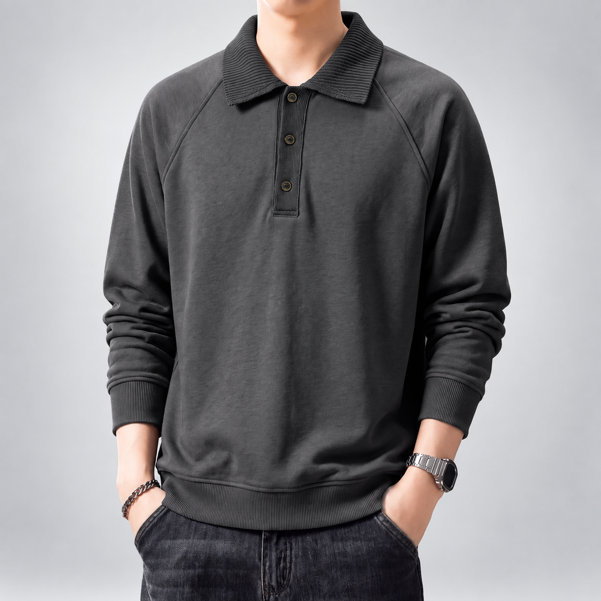 Fletcher Men's Long Sleeve Raglan Polo Sweatshirt