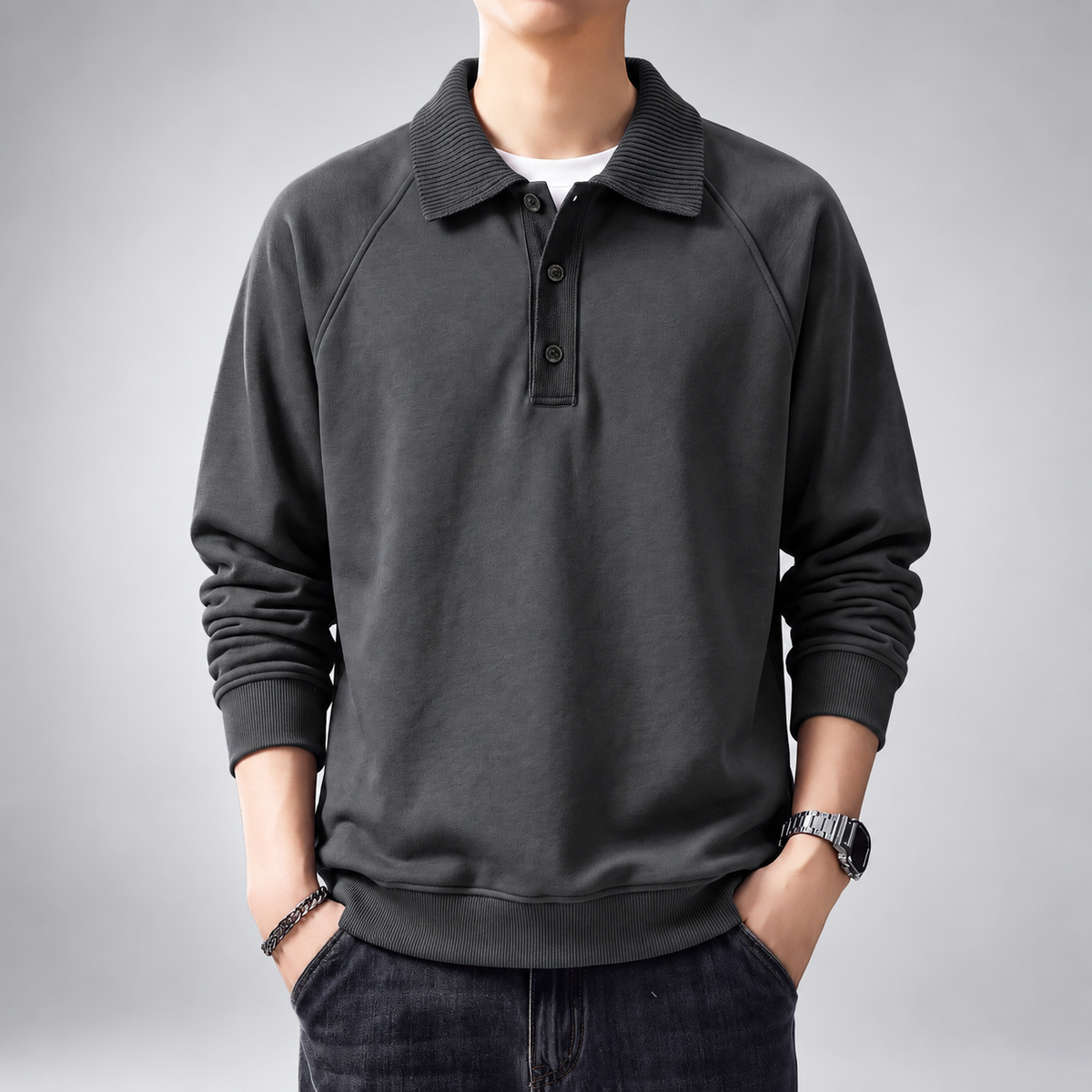 Fletcher Men's Long Sleeve Raglan Polo Sweatshirt