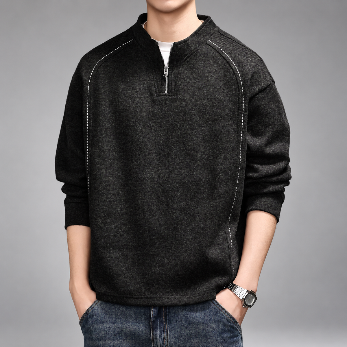 Everett Men's Marled Quarter-Zip Pullover with Contrast Stitching