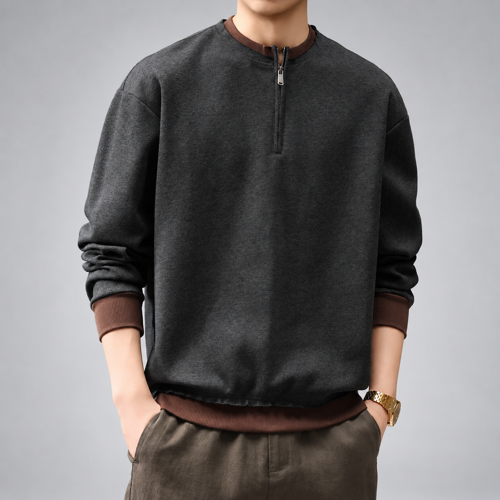 Laurent Bellamy Men's Heathered Pullover Sweatshirt with Contrast Trim