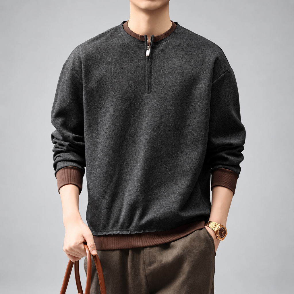 Laurent Bellamy Men's Heathered Pullover Sweatshirt with Contrast Trim