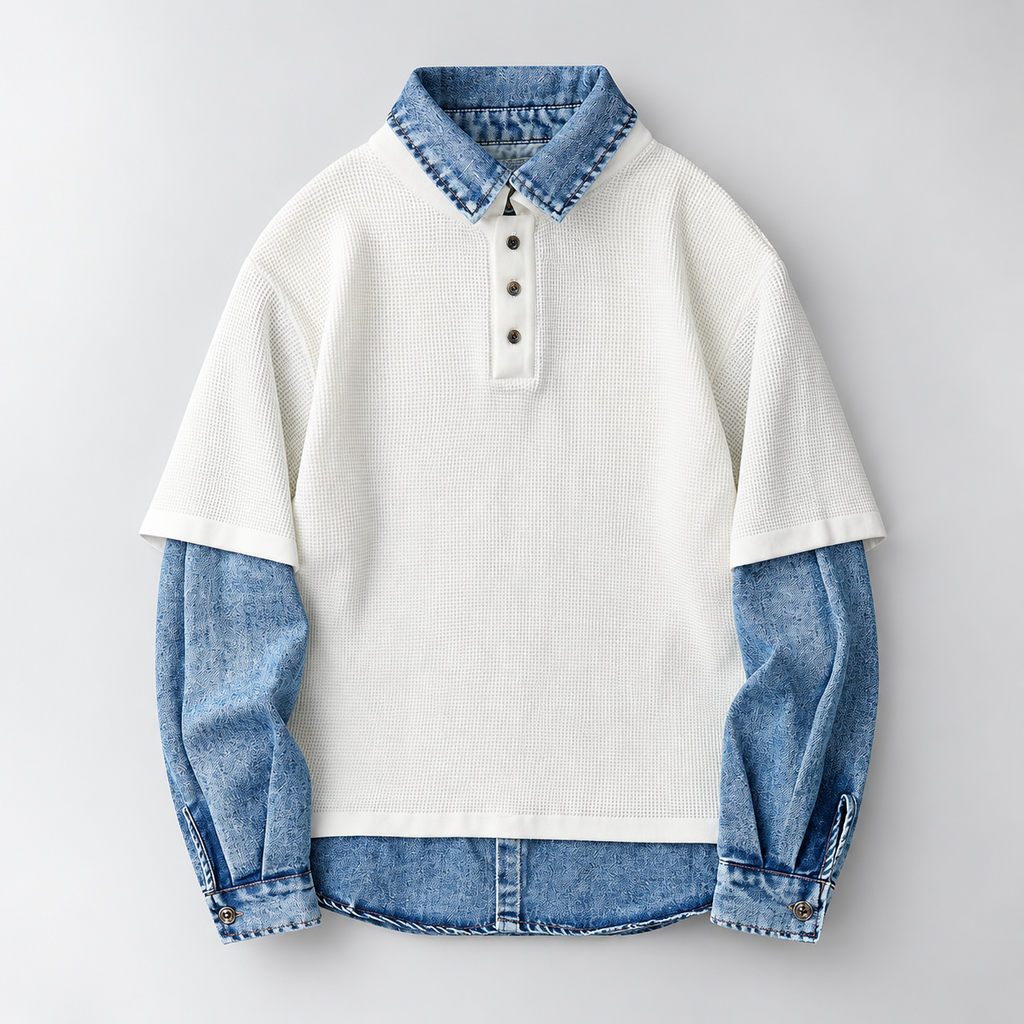 Urban Textured Polo Denim Layer Shirt