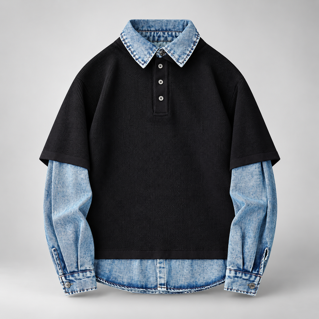 Urban Textured Polo Denim Layer Shirt
