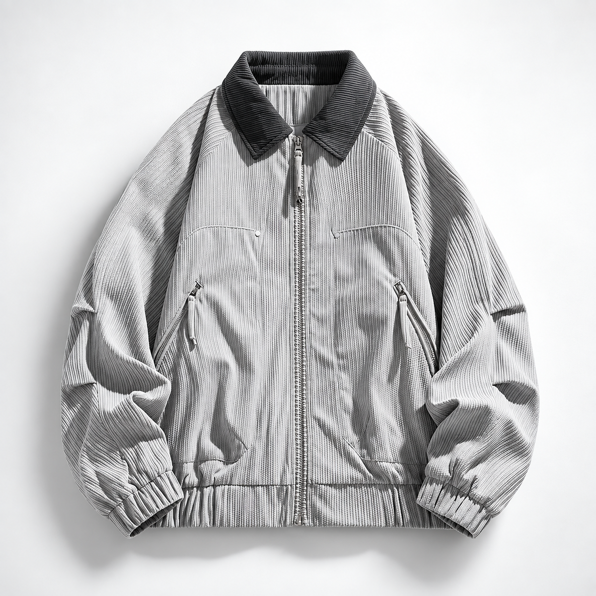 Elysian Textured Zip-Front Bomber Jacket with Contrast Collar
