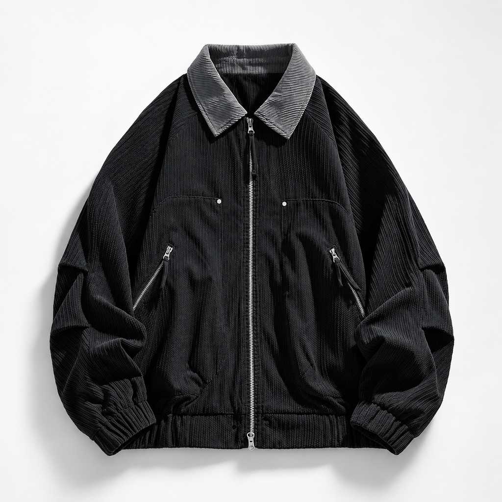 Elysian Textured Zip-Front Bomber Jacket with Contrast Collar