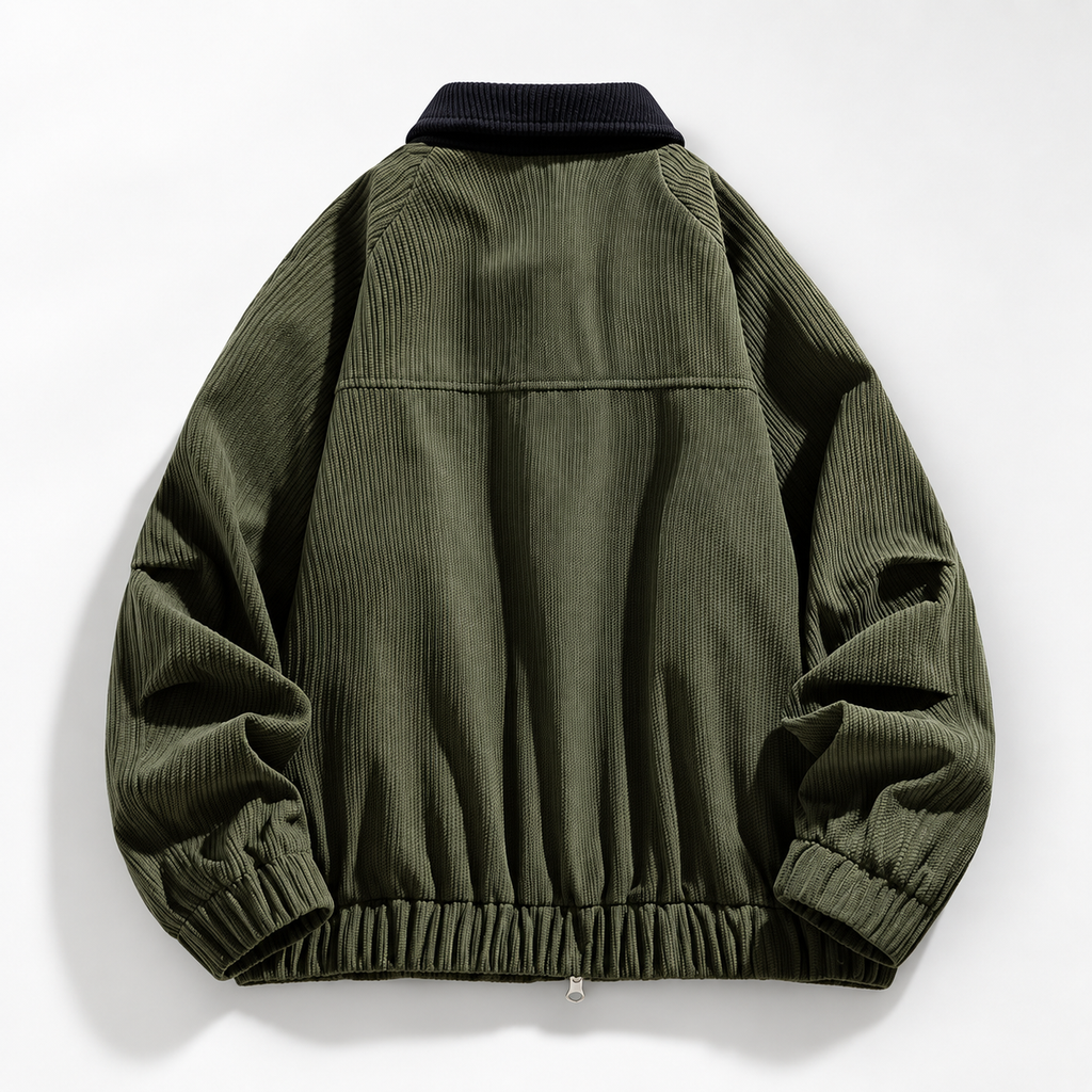Elysian Textured Zip-Front Bomber Jacket with Contrast Collar