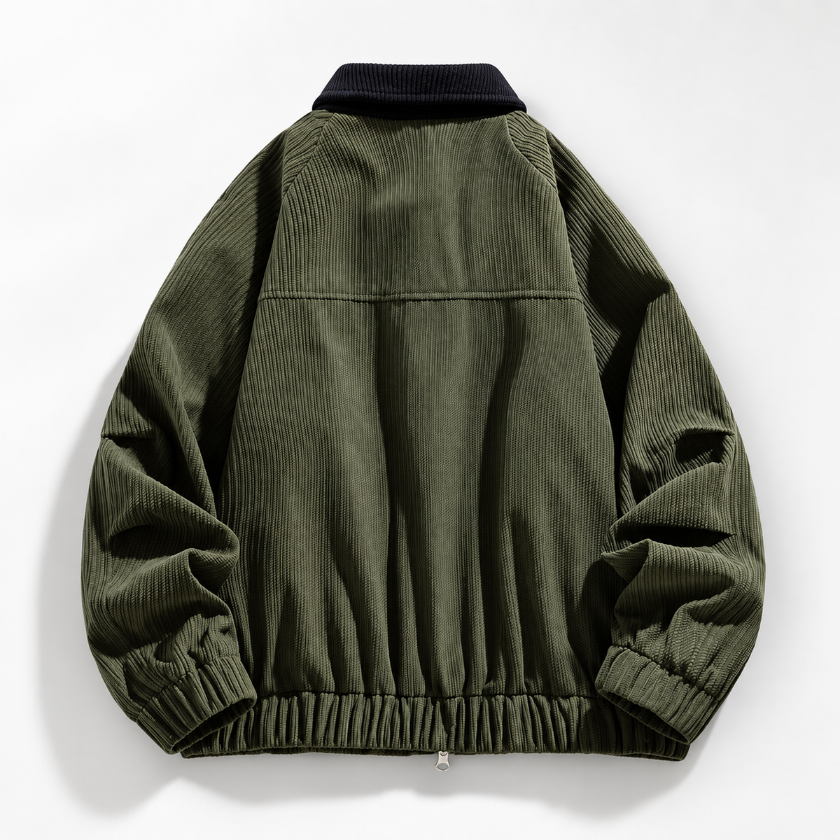 Elysian Textured Zip-Front Bomber Jacket with Contrast Collar