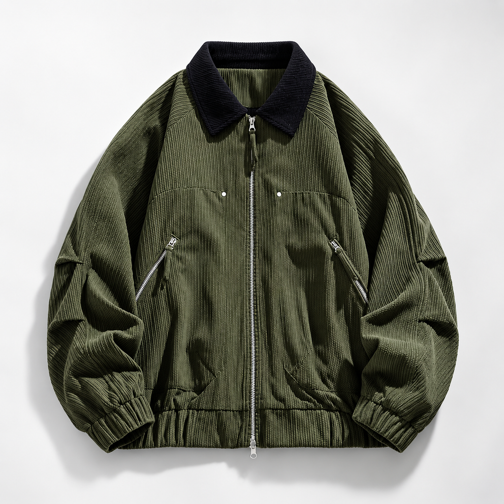 Elysian Textured Zip-Front Bomber Jacket with Contrast Collar