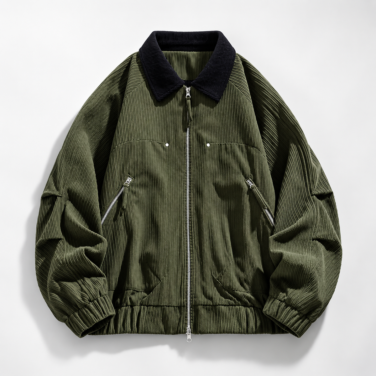 Elysian Textured Zip-Front Bomber Jacket with Contrast Collar