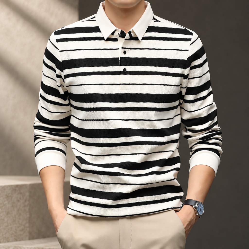 Azura Men’s Textured Stripe Long Sleeve Polo Sweater