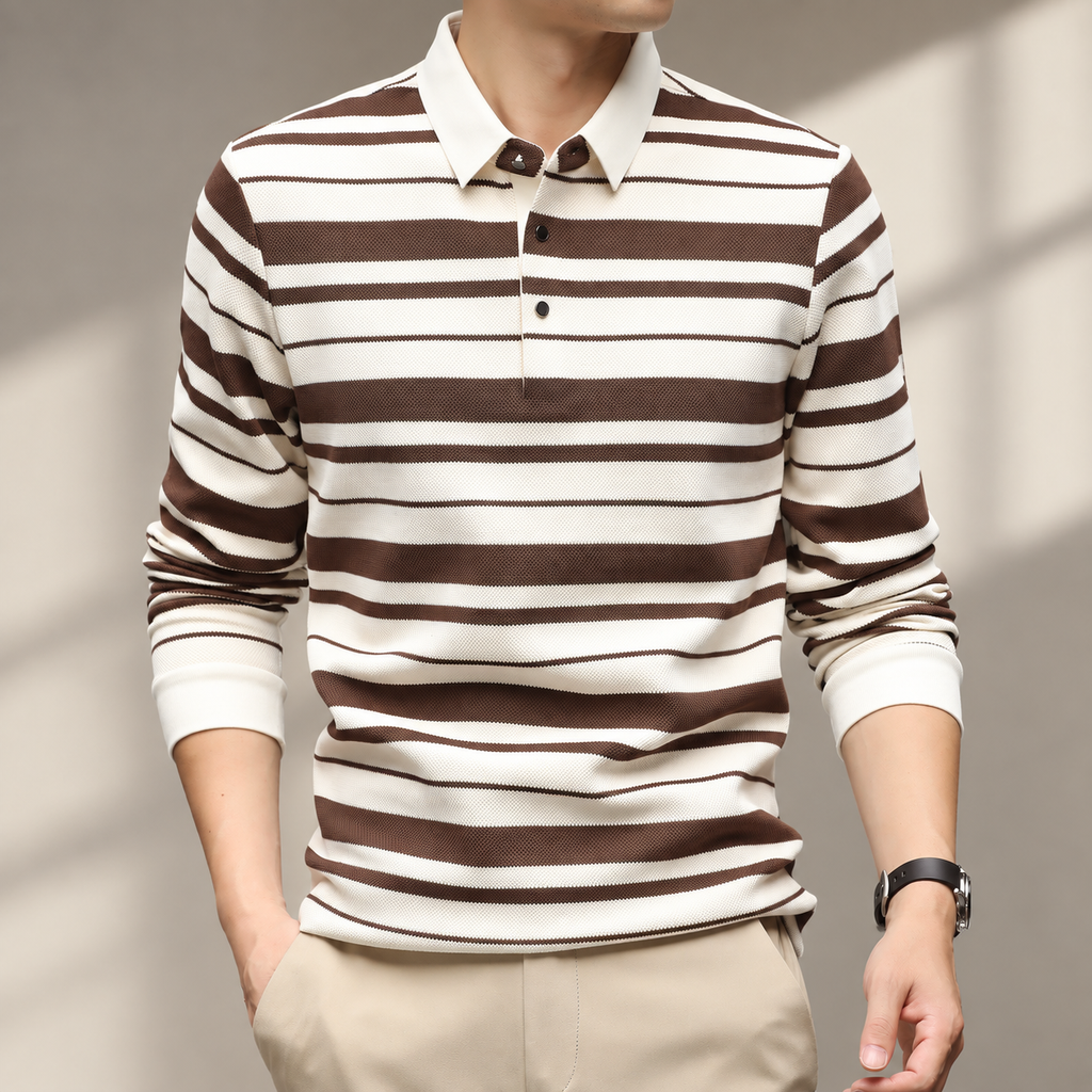 Azura Men’s Textured Stripe Long Sleeve Polo Sweater