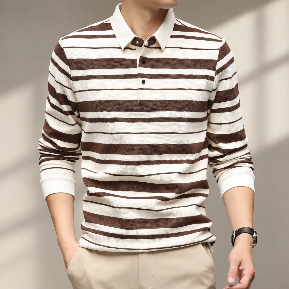 Azura Men’s Textured Stripe Long Sleeve Polo Sweater