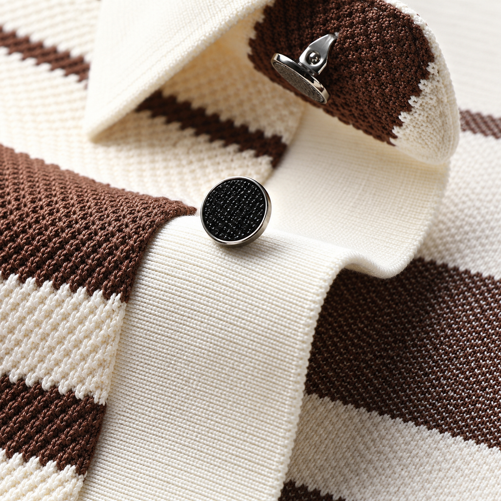 Azura Men’s Textured Stripe Long Sleeve Polo Sweater