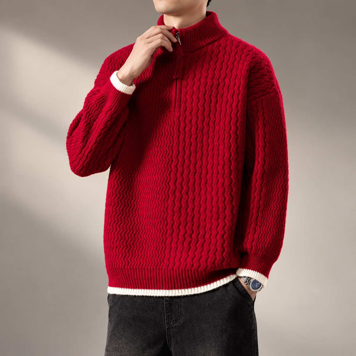Heritage Men’s Textured Knit Half-Zip Sweater