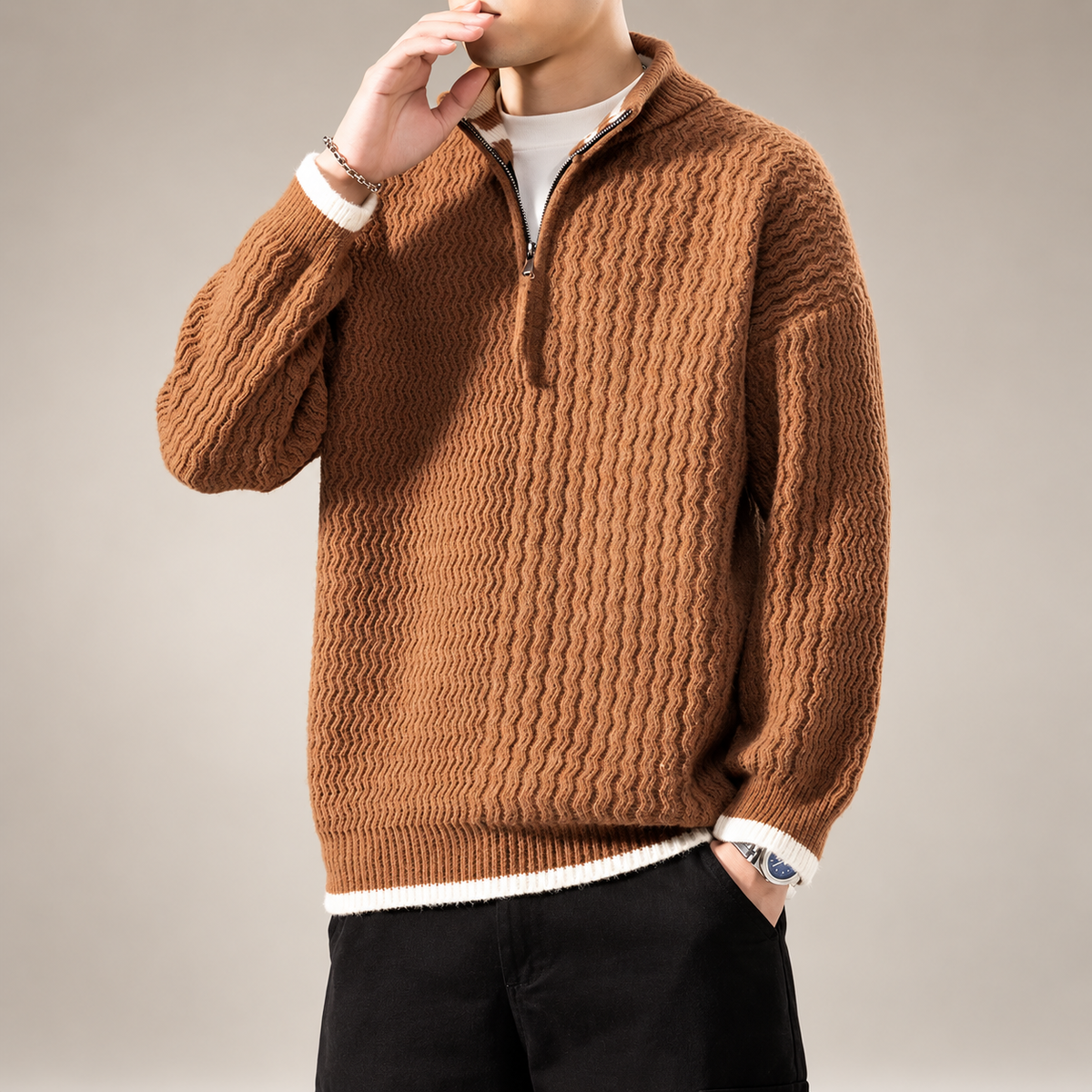 Heritage Men’s Textured Knit Half-Zip Sweater