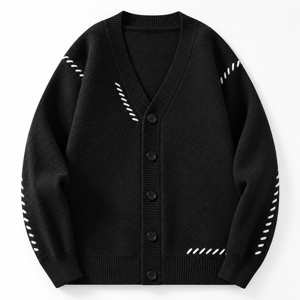 Ronnie Men's Whipstitch Button-Front Knit Cardigan