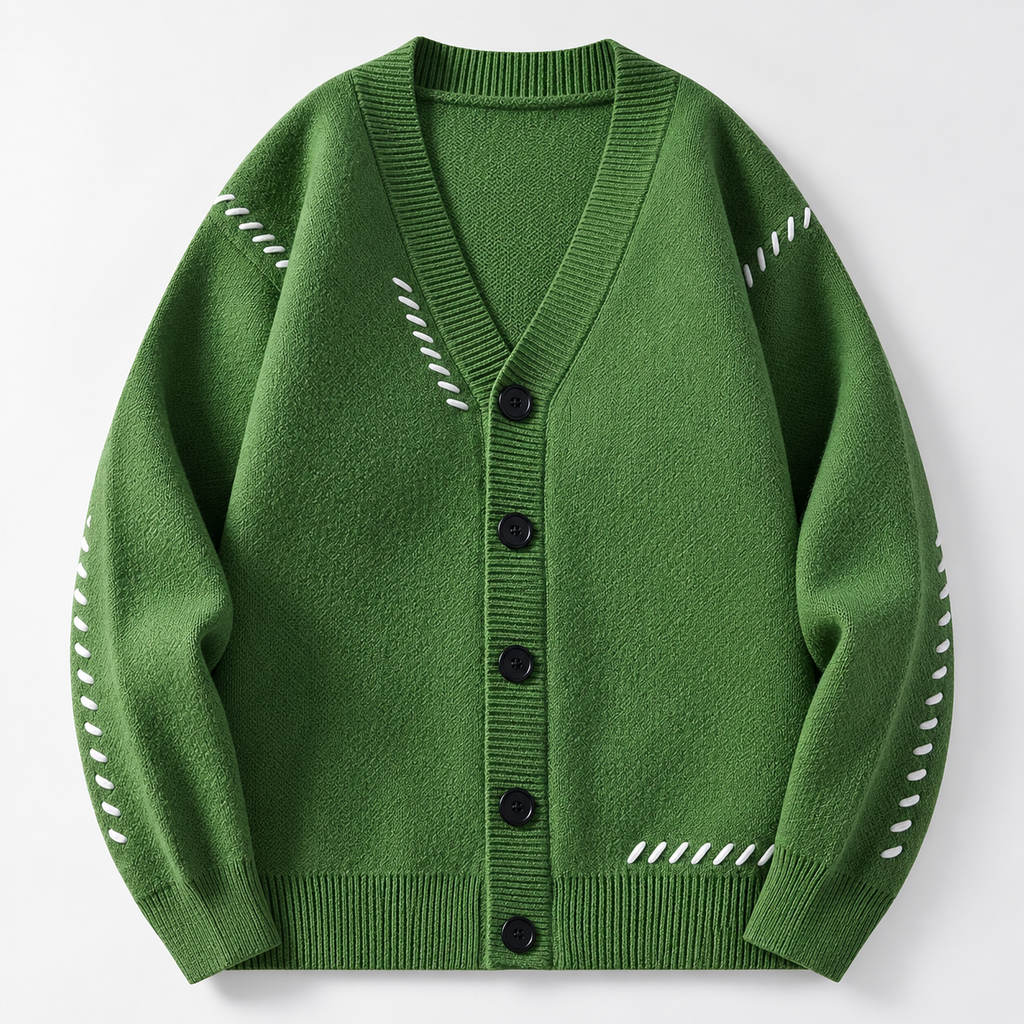 Ronnie Men's Whipstitch Button-Front Knit Cardigan