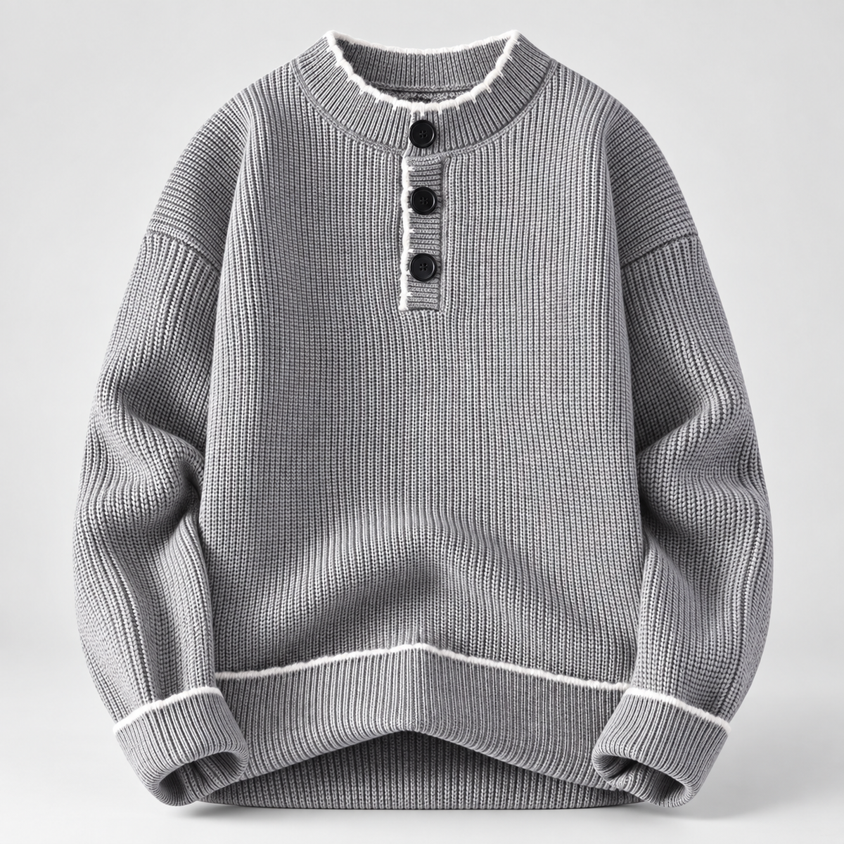 Everett Men's Ribbed Henley Knit Sweater