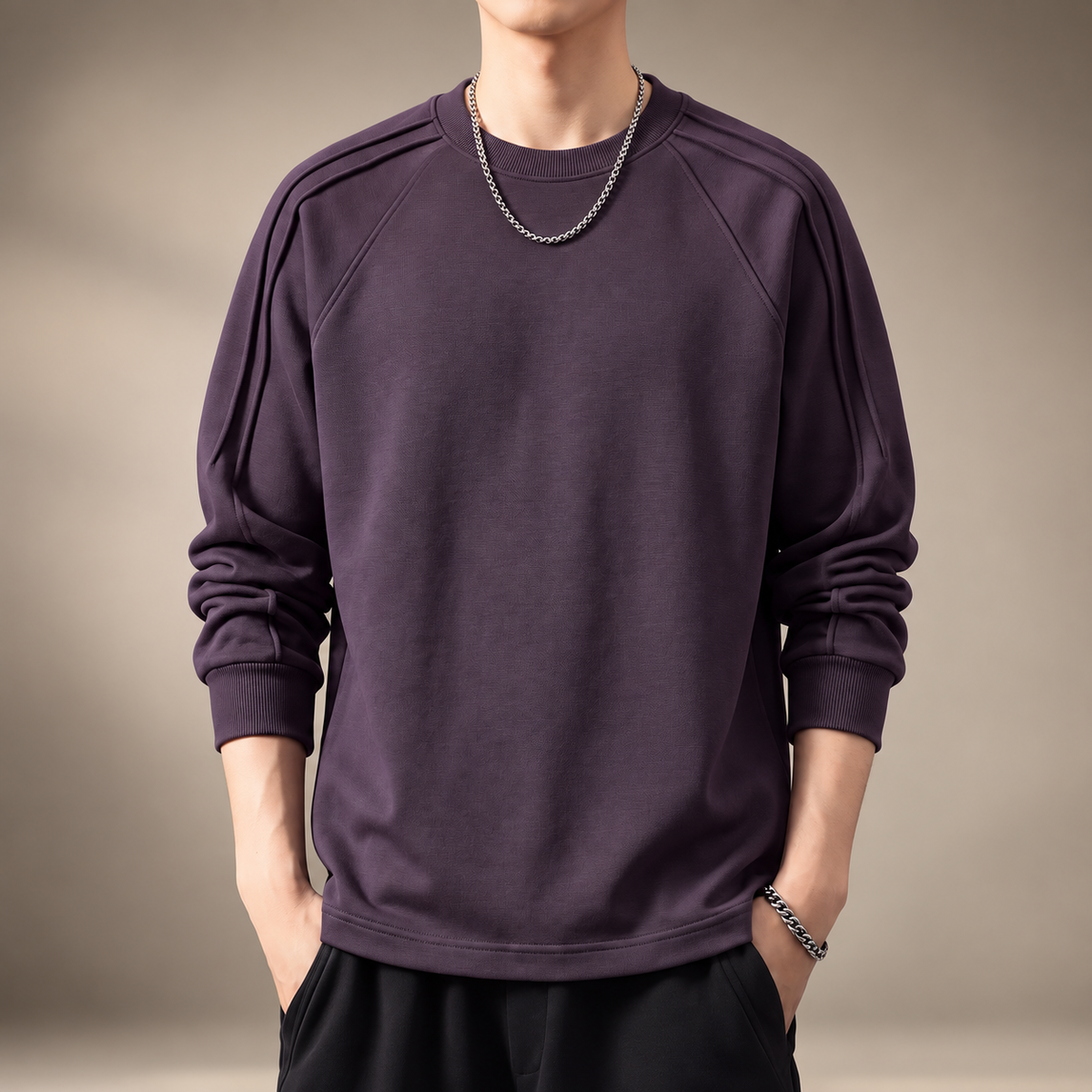 Matteo Men's Premium Raglan Crewneck Long Sleeve Sweatshirt