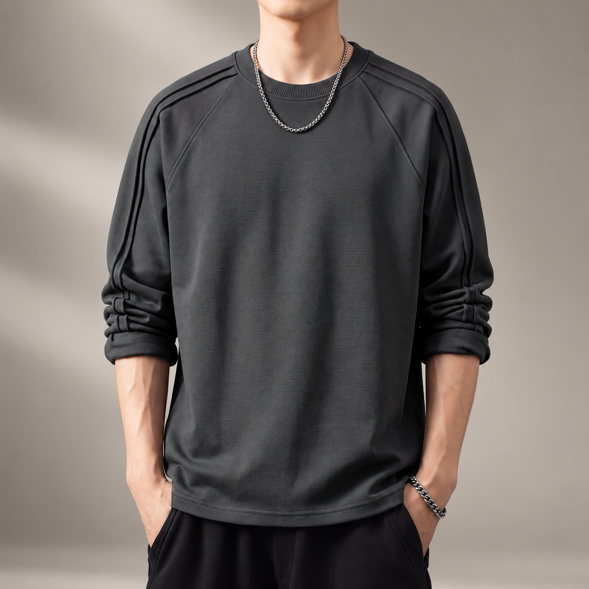 Matteo Men's Premium Raglan Crewneck Long Sleeve Sweatshirt