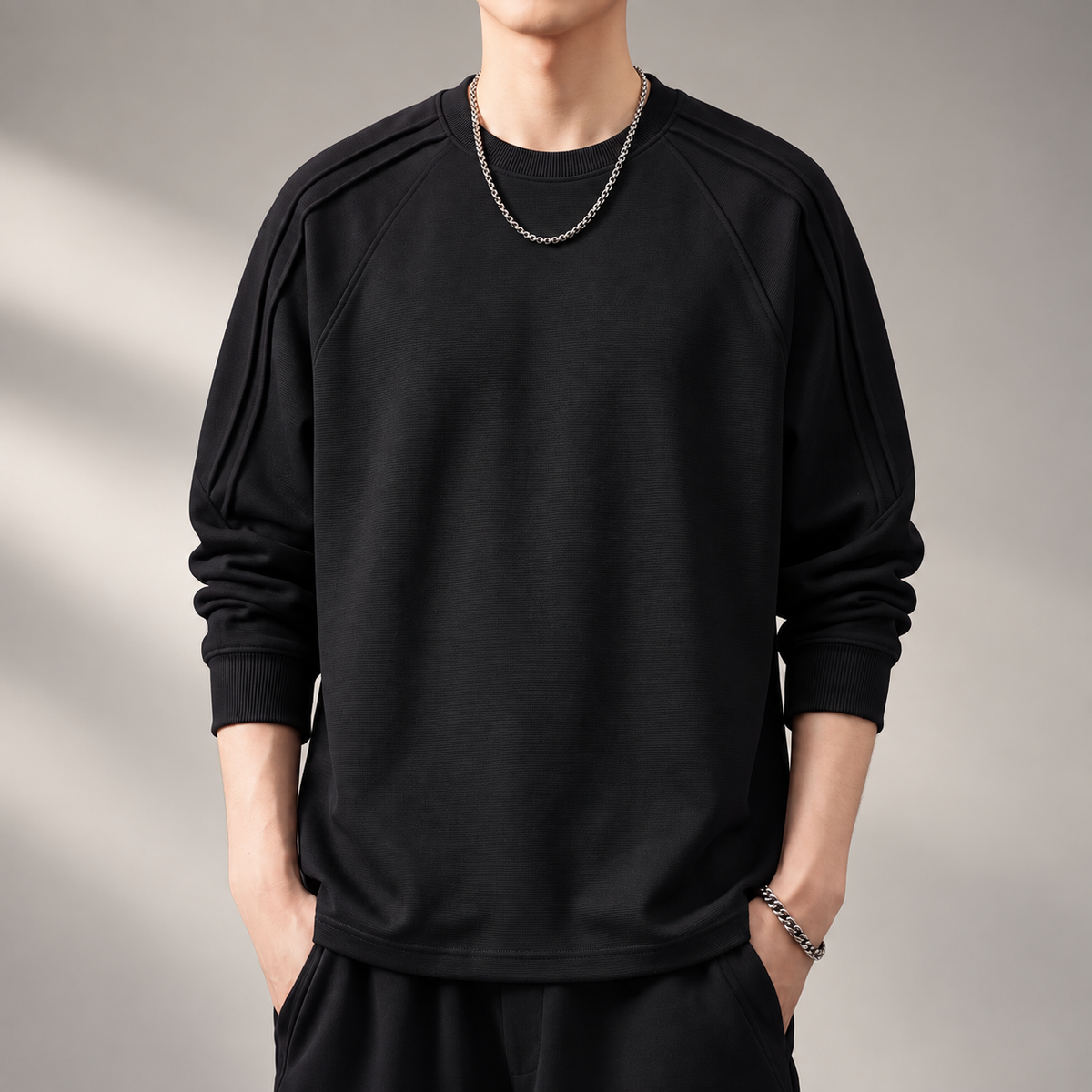 Matteo Men's Premium Raglan Crewneck Long Sleeve Sweatshirt