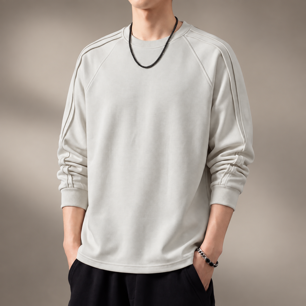 Matteo Men's Premium Raglan Crewneck Long Sleeve Sweatshirt