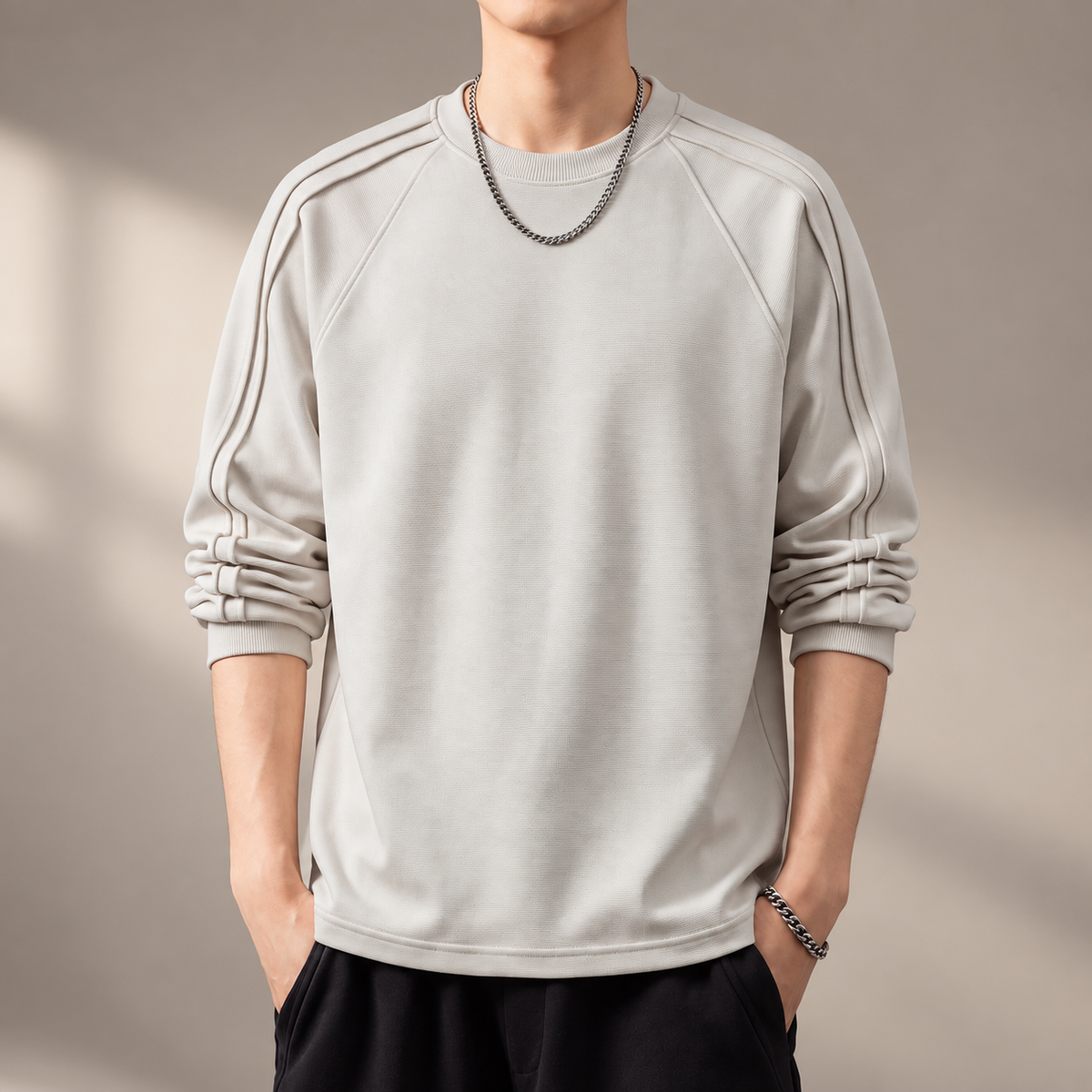 Matteo Men's Premium Raglan Crewneck Long Sleeve Sweatshirt