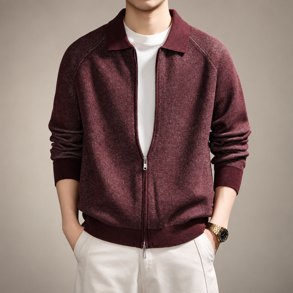 Alden Men's Long Sleeve Ribbed Knit Zip-Up Jacket